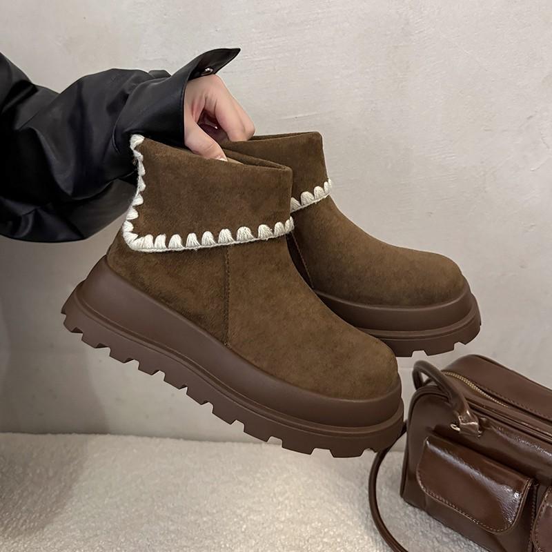 Large size women's shoes 41-43 wide fat feet French platform Martin boots women's autumn and winter retro fashion heightening casual short boots