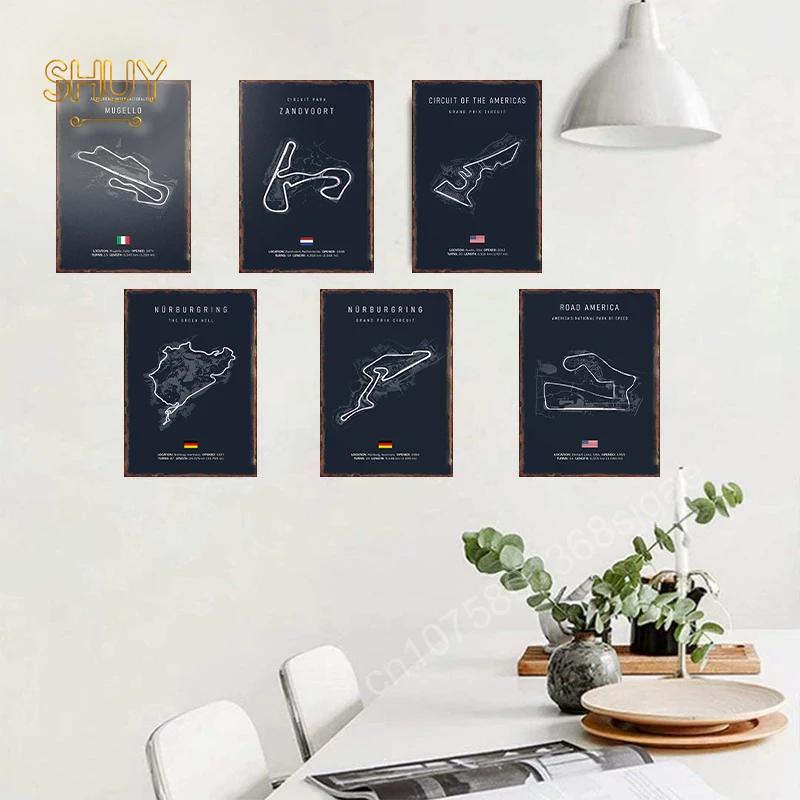 Cartello in Latta Metallico Pista del Campionato del Mondo di Formula 1 per Decorazione Murale della Stanza Poster Stampa Artistica Immagini Targhe Circuito Mondiale Decorazione Casa