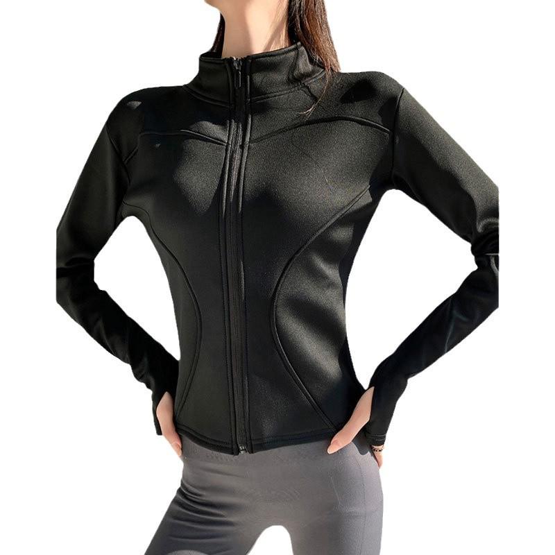 Women's Autumn/Winter Fleece Yoga Jacket - Zipper, Long Sleeve, Slim Fit for Running, Cycling, Fitness