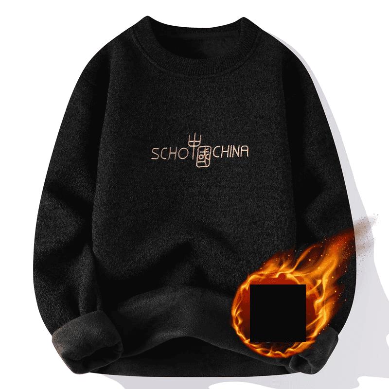 Men's Sweaters in Autumn and Winter Men's Sweaters with Velvet Padded Slim Young Round Neck Sweater