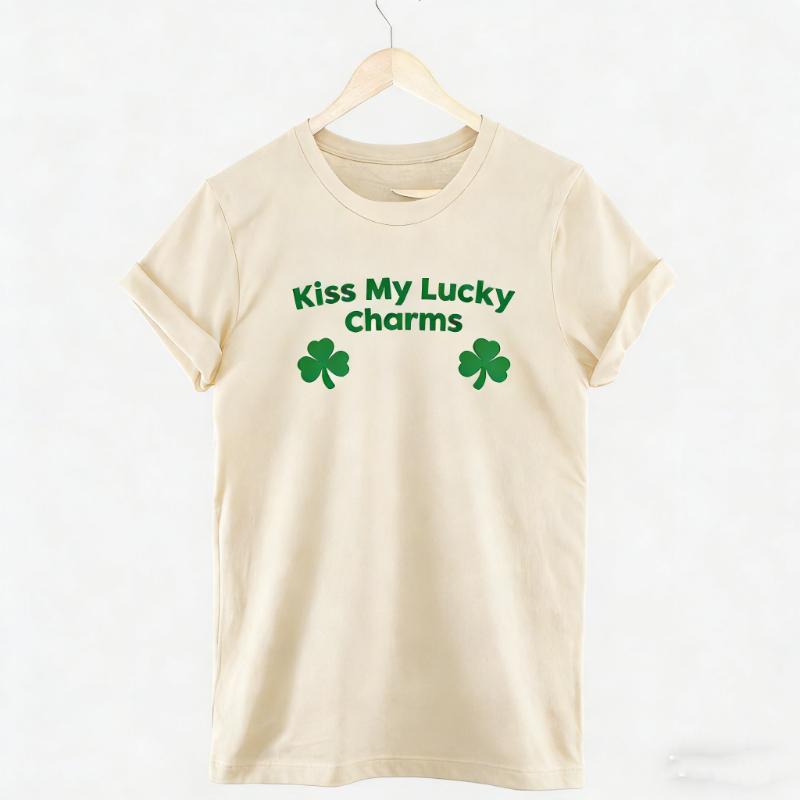 Saint Shirt Kiss My Lucky Charms Funny St Patricks Day Unisex TShirt Crewneck Regular Short Sleeve Printed Tshirt Tops