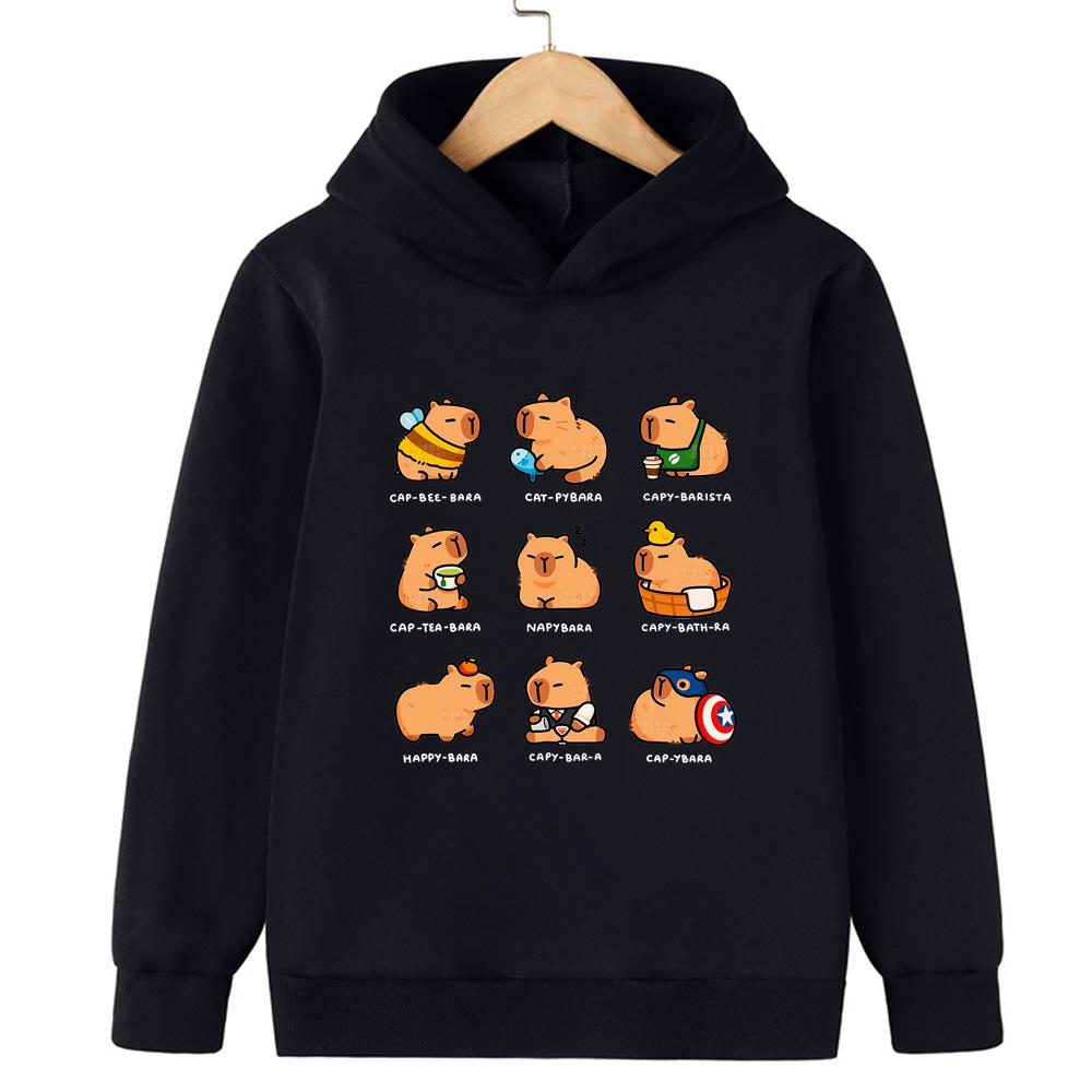 Cute Capybara Cute Cartoon Print Fashionable Casual Warm and Comfortable Hooded Sweatshirt for Boys and Girls