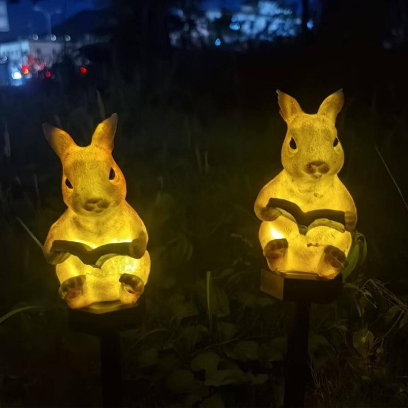 1Pc Solar Garden Light Resin Rabbit Atmosphere Yard Decoration, Luminous Led Rabbit Lawn Light Floor Plug Light