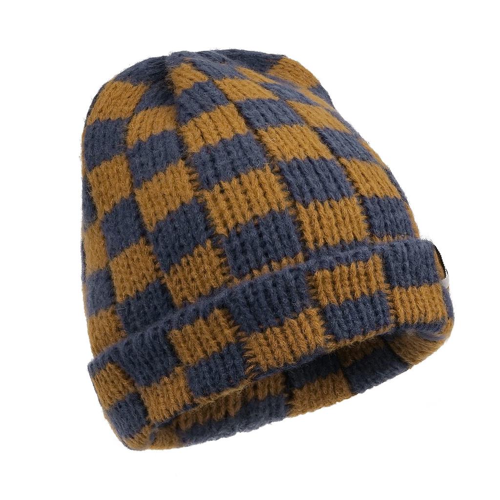 Clape Knit Polyester Checkered 2 Perfect for Fall and Cold Weather Medical Outdoor One Size Fits Unisex Men's Cap, Double-Layer Fabric, Pattern,