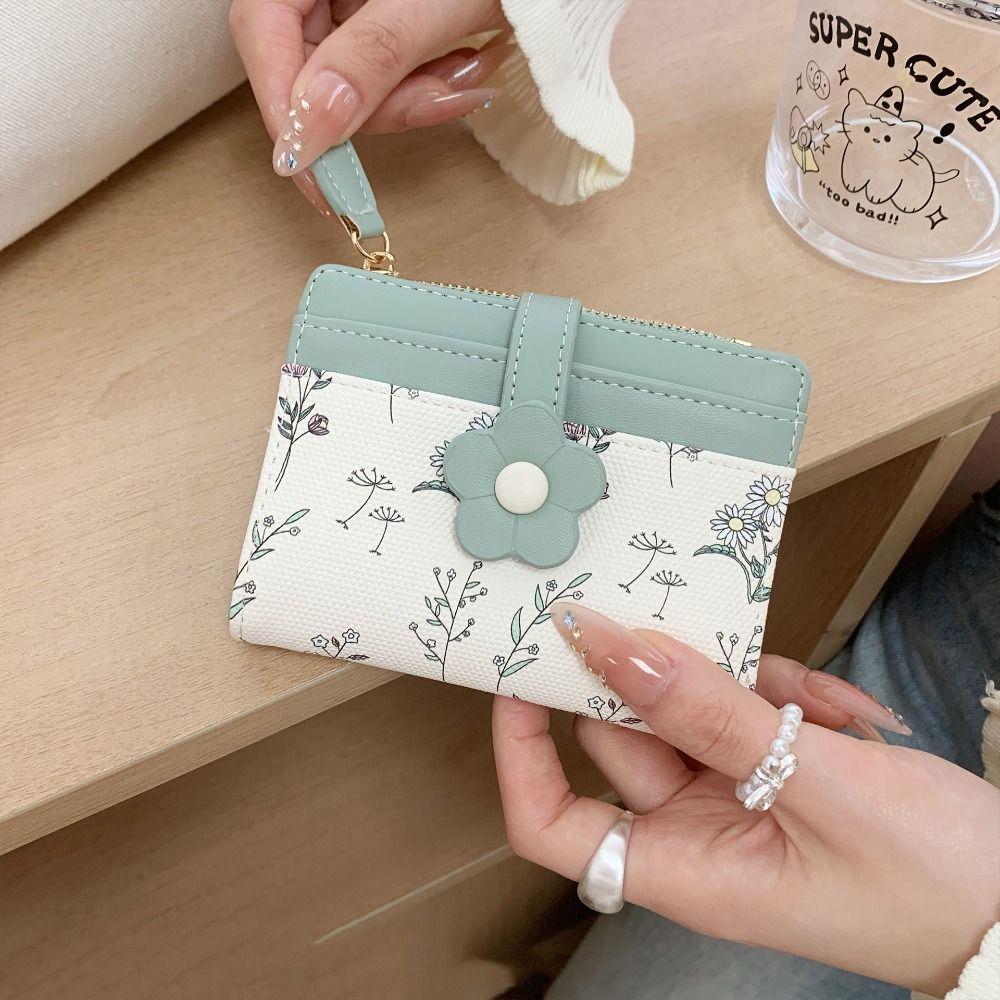 Korean Style PU Leather Card Holder Floral Folding Card Bag Retro Flower Short Wallet  Women