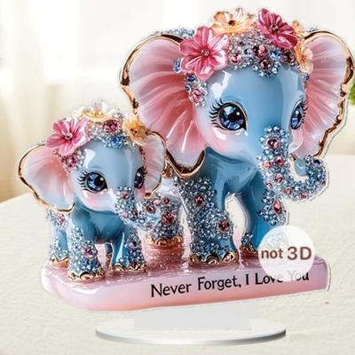 Acrylic 2D Flat Elephant Ornament Cute Waterproof Mom Baby Elephant Table Sign Wear Resistant Elephant Desktop Decoration