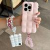 Cartoon Lattice 3D Block With Bead Lanyard Phone Case For iPhone 18 17 16 15 14 13 Pro Max Candy Color Shockproof Soft TPU Cover