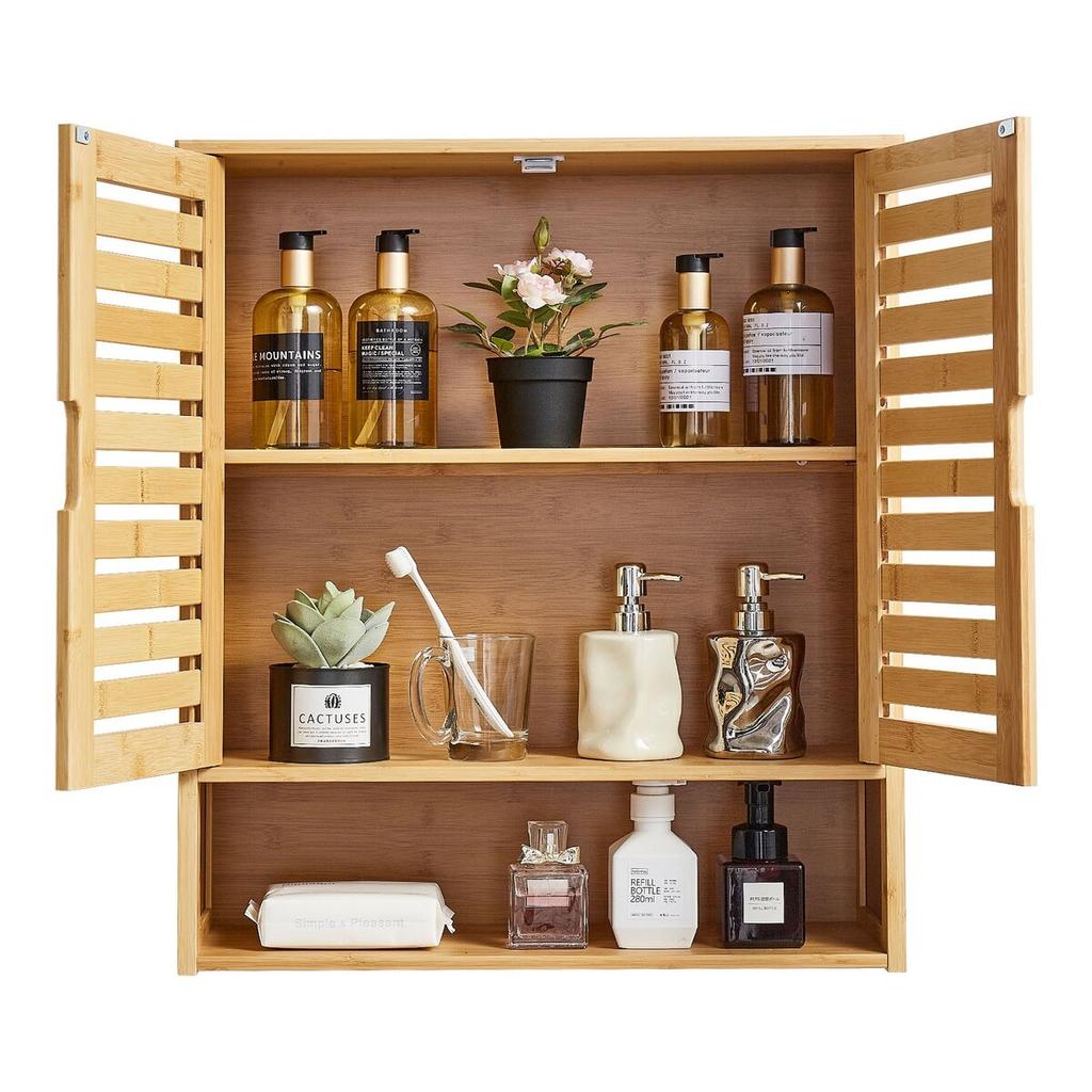 Bathroom Wall Cabinet, 2 Doors and Adjustable Shelf, Over the Toilet Storage Medicine Cabinet Wall Mounted, Hanging Organizer with Shelves and Open