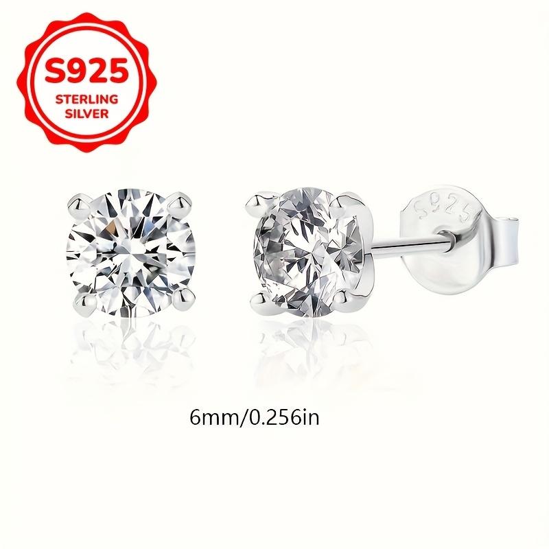 S925 Sterling Silver Four-clawed Round White Crystal Stud Earrings for Women Simple Wedding Engagement Jewelry Gifts
