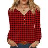 Women's Fashionable Casual V-neck Blouse Button Long-sleeved Pullover T-shirt Top
