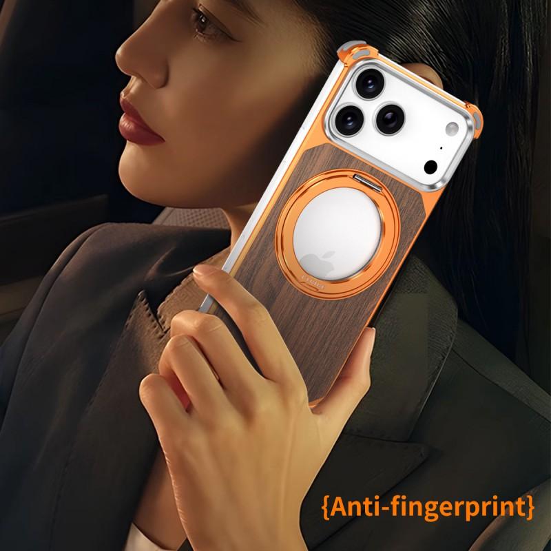 Magnetischer Metall-Drehständer Walnuss-Handyhülle iPhone 17 Pro Max 16 15 Stoßfest Wärmeableitung Kratzfest