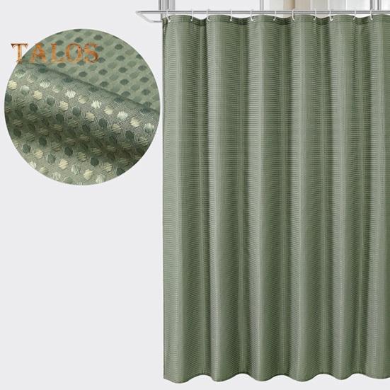 1 Set Shower Curtain with 12 Hanging Rings Contrast Solid Color Thickened Waterproof Punch-free Washable Kitchen Door Curtain Bedroom Window Curtain