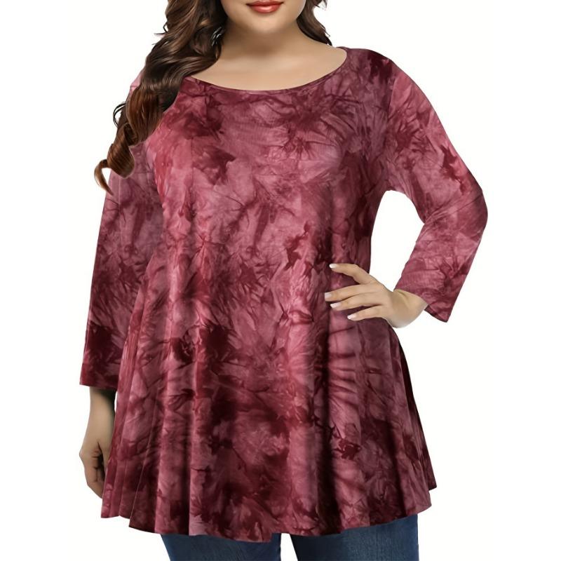 

Плюс Размер Женская мода осень круглый вырез повседневные длинные рукава платье 5XL бордовый