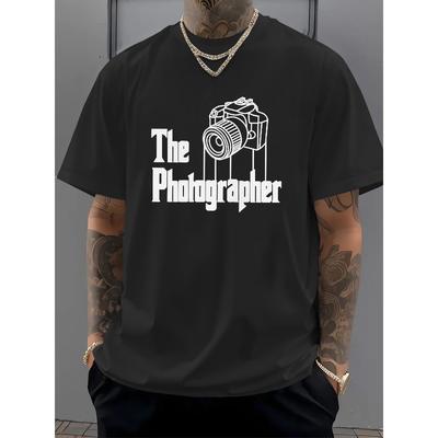 European Sizes Photographer Print Element Men's T-shirt, High-end Men's Fashion Casual Printed Short Sleeve Tee
