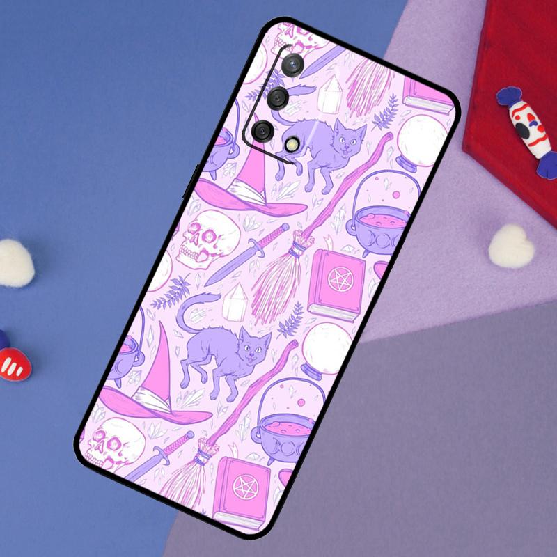 Witch Black Cat Case For Oppo A17 A60 A40 A80 A16 A76 A96 A98 A58 A78 A18 A38 A57 A74 A54 A94 A15 A5 A6 Pro