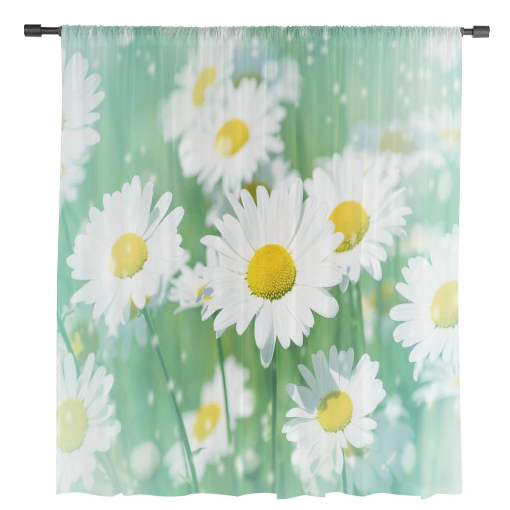 Plant Daisy Flower Window Treatment Tulle Modern Sheer Curtains for Kitchen Living Room the Bedroom Curtains Decoration
