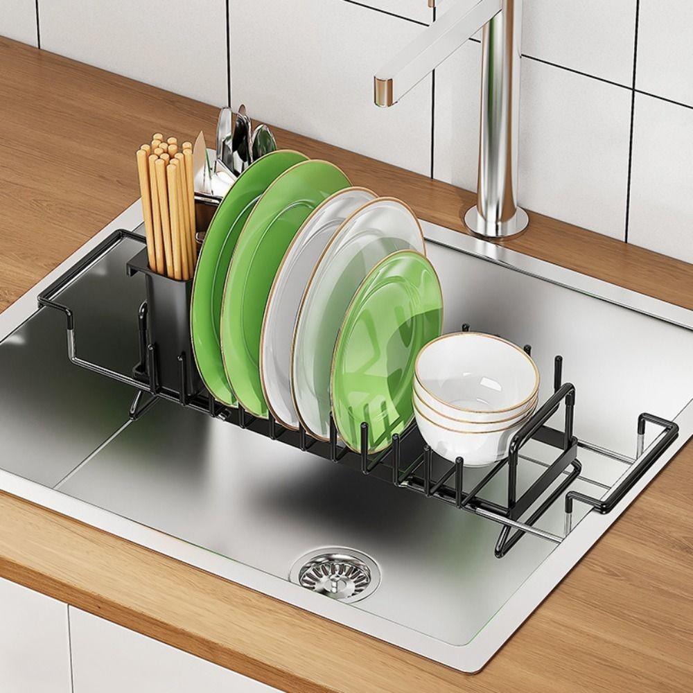 Extendable Bottom Tray Dish Drainboard Space-Saving Kitchen Tableware Organizer  Spoon