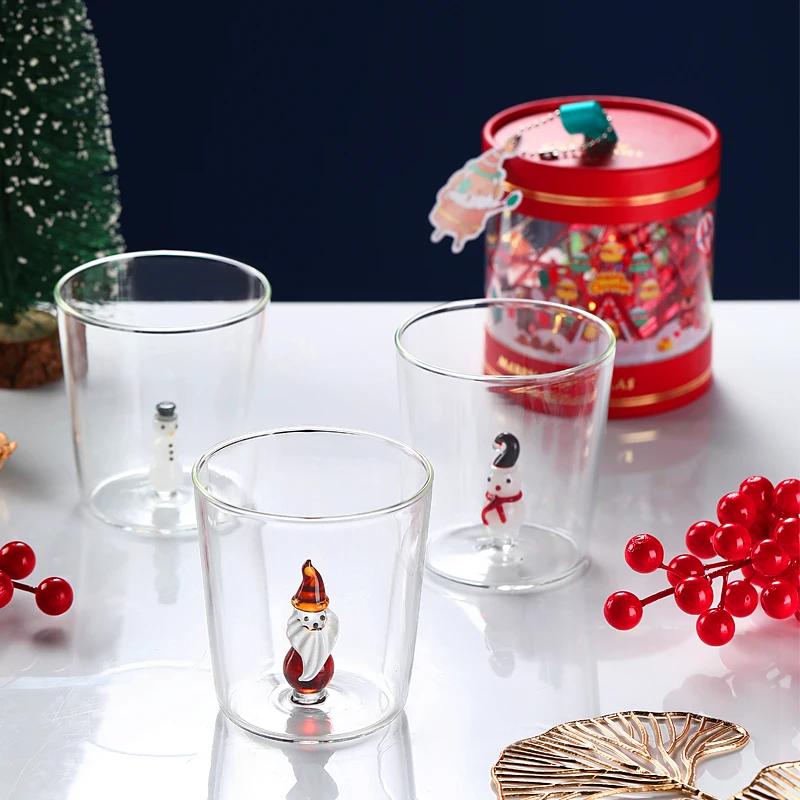 3D Cups for Christmas Transparent Glass Cups for Coffee Water Juice Mug Snowman Santa Animal Design Christmas Gift