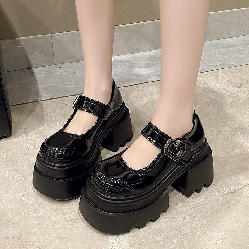 Stivali alla Moda 10,5 cm in Pelle Verniciata Autunno Stivali con Zeppa Piattaforma Scarpe Basse Casual Primavera Mary Jane Donna Tacchi Alti Chunky Scarpe di Marca