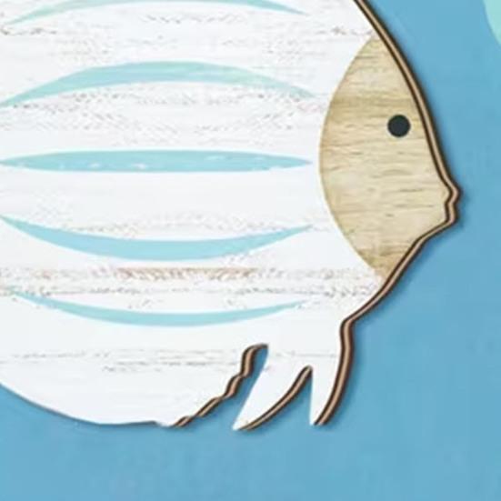 2 Pcs Wood Fish Beach Wall Art Wooden School of Fish Wall Decor Nautical Coastal Theme Wall Hanging Ornament for Bathroom Lake House