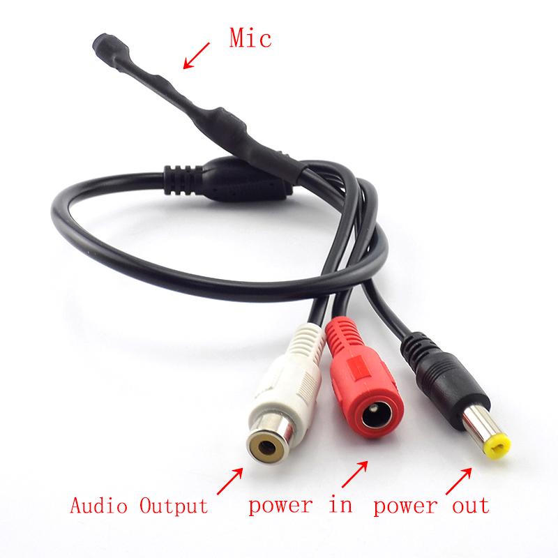 DC 12V Sound Monitor Audio Pickup Mini Pickup Audio Microphone RCA Power Cable for Cctv Security Camera DVR