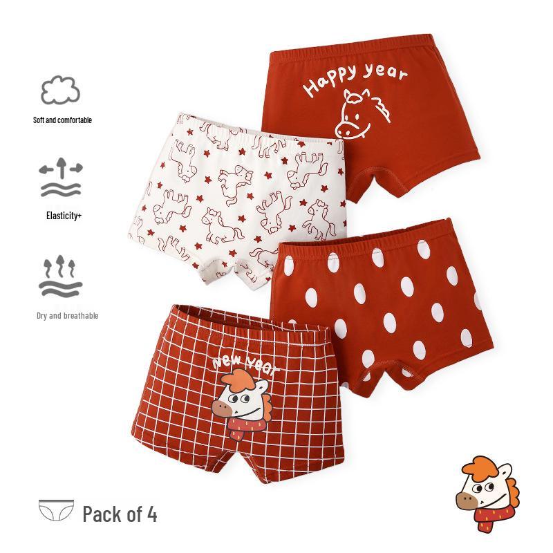 

ZYZ Kids New Year Cartoon Pony Cotton Boxer Briefs Size 100 (18-24 jin)