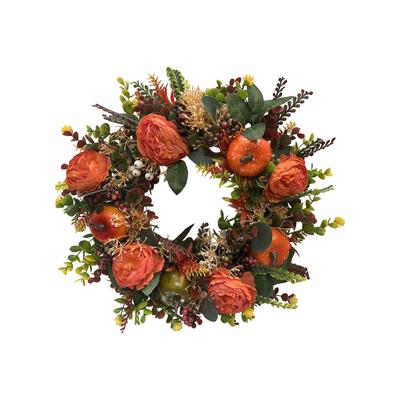Peony Pumpkin Wreath Fall Wreath For Front Door Wreath With Artificial Pumpkin Artificial Autumn Garland Festival Party Decor