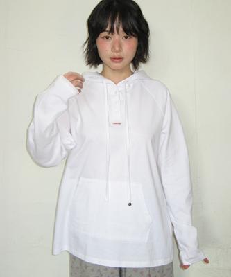 Hooded Raglan Over Fit Long Sleeve White