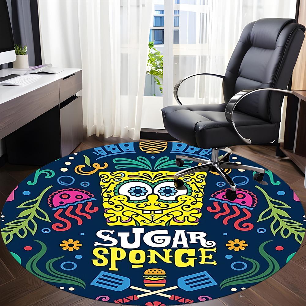 1 Stück Spongebob Büro Runder Teppich, Unter Bürostühlen Schlafzimmer Wohnzimmer Heimdekoration a1022244