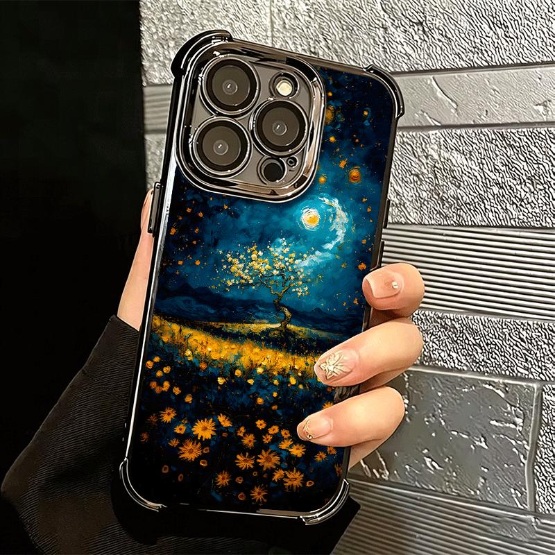 Starry Night Van Gogh Art Soft Phone Case For iPhone 15 16 17 Air 14 Pro Max 16E Plus 13 12 Mini Plating Anti-Fall Fundas