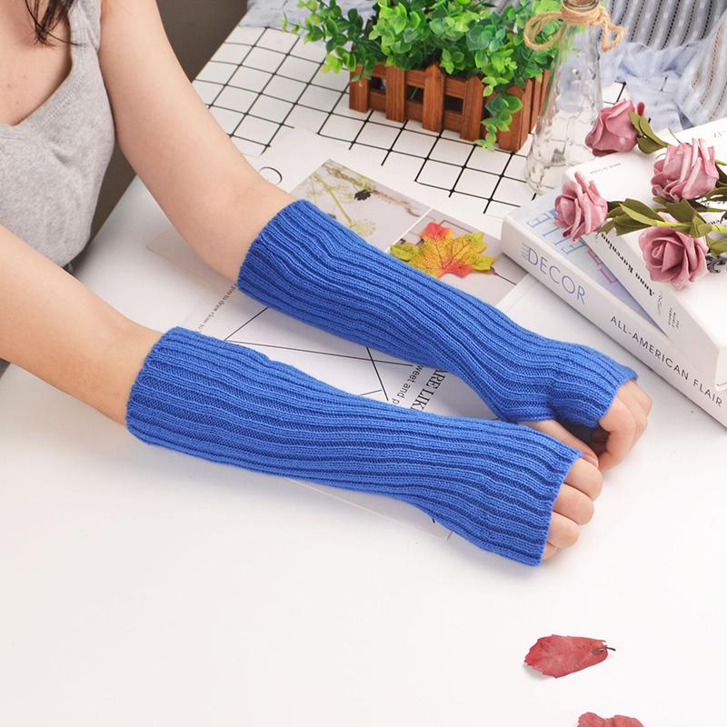 Knitted Long Fingerless Mittens Winter Glove Women Men Arm Warmer Gloves Crochet Half Finger Fashion Stretchy Wrist Arm Sleeves