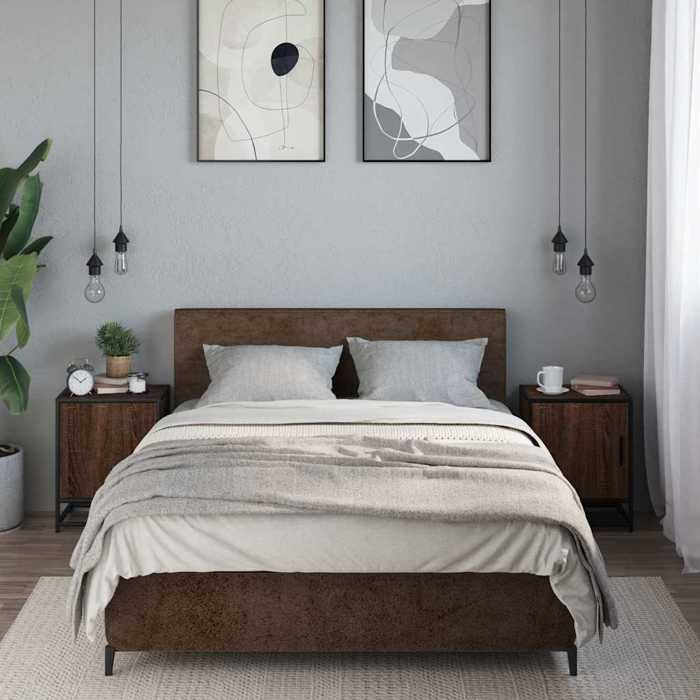 VidaXL Tables de chevet 2 pcs chêne marron bois d'ingénierie et métal, meuble de chevet, table d'appoint, armoire de lit, 848718