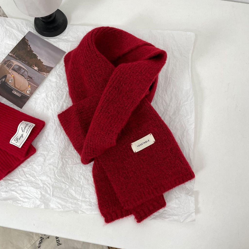 Angola Red Knitted Scarf - Winter Protection, Korean Style, Christmas Shawl for Men & Women