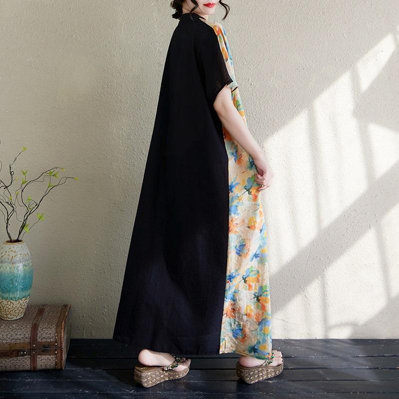 Short Sleeve Plus Size Cotton Vintage Floral New In Dresses for Women Casual Loose Maxi Long Summer Dress