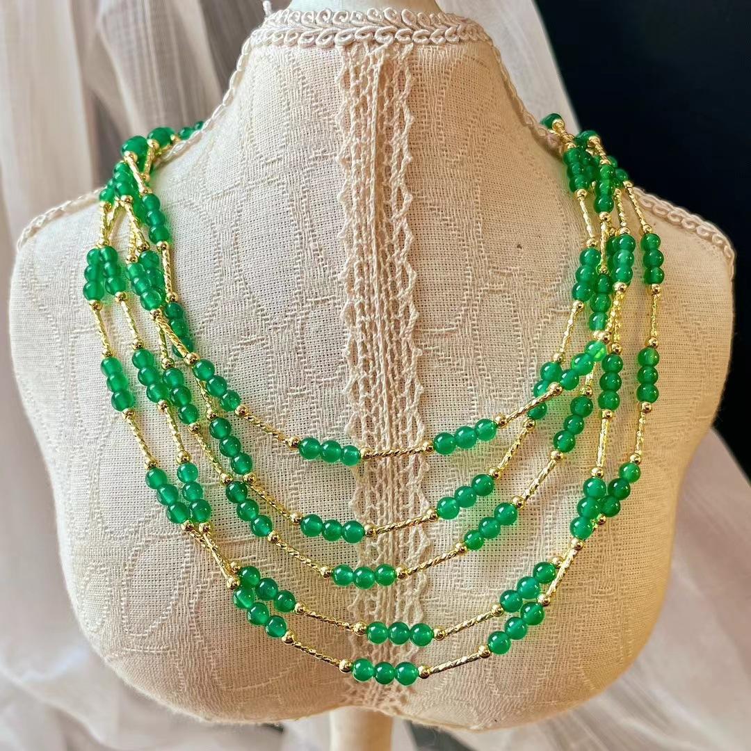 Retro Natural Vitreous Green Chalcedony Gypsy Collarbone Chain Atmosphere Necklace Female Green Versatile