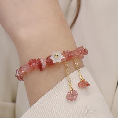 Strawberry Crystal Flower Bracelet Bangles Women Fashion Jewelry Accessories Gift