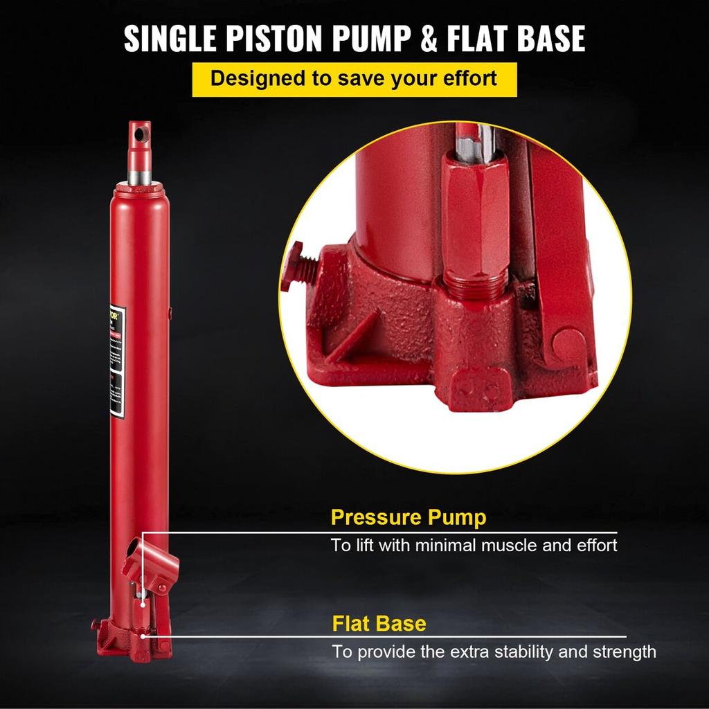 Hydraulic Long Ram Jack, 4 Tons/8818 Lbs Capacity, with Single Piston Pump and Flat Base, Manual Cherry Picker with Handle, for Garage/Shop Cranes,