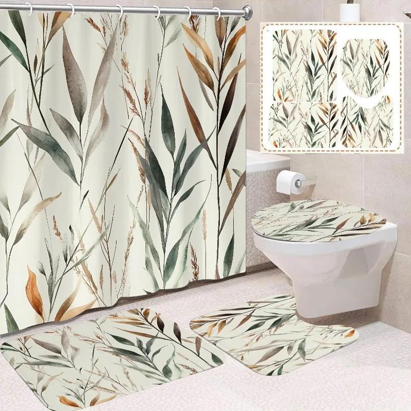 1/4 Stuks Waterdicht en schimmelbestendig Douchegordijn Luxe met Haak Douchegordijn met antislip mat U-vormige mat toiletdekselhoes