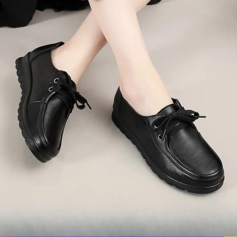 Non-slip Work Shoes, Women's Black Leather Shoes, Comfortable Mother Shoes, Single Shoes, Flat Shoes