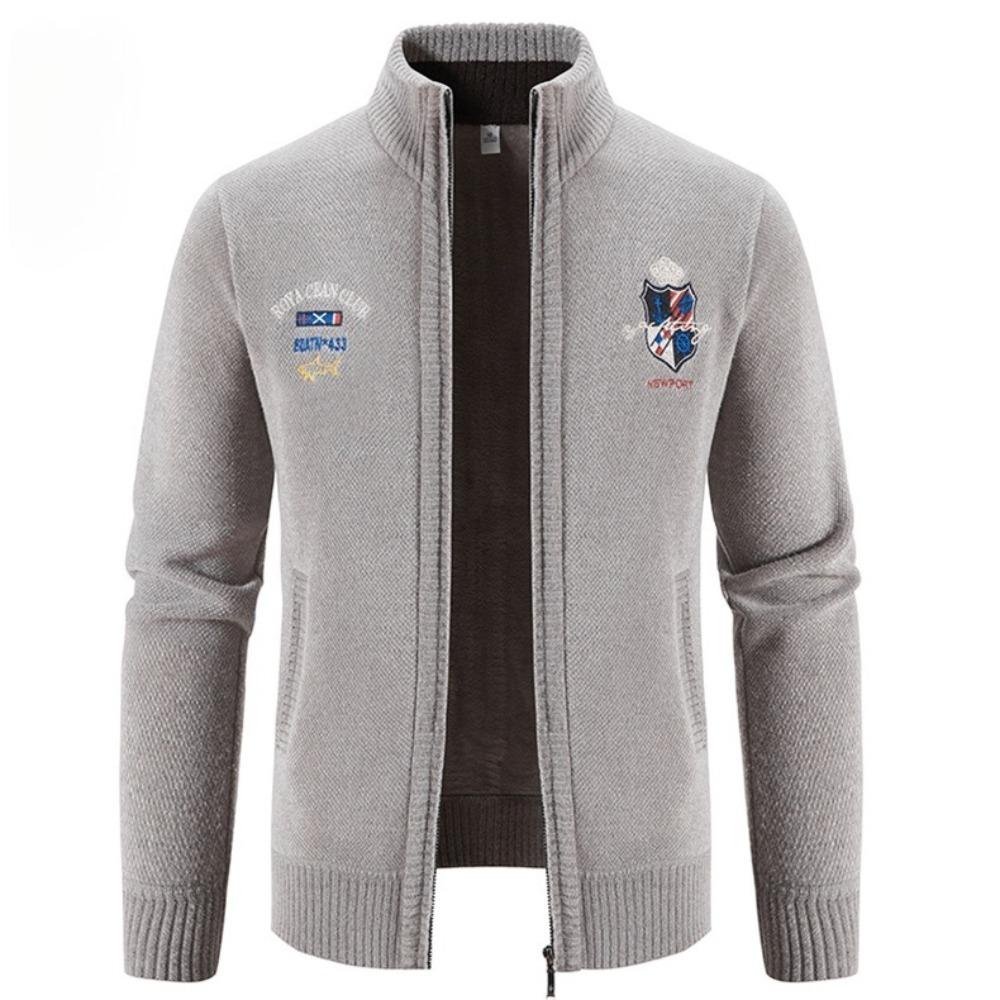 

Зимний мужской кардиган с флисом и уплотнением, теплый и удобный мужской свитер со стойкой 3XL серый