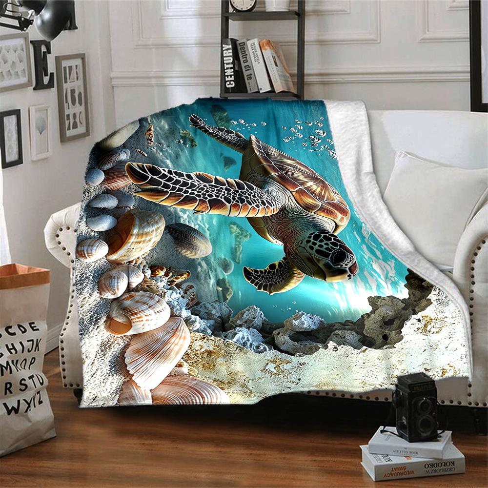 1Pc Ocean Life Adventure Blanket Soft And Comfortable Casual Warm Camping Travel Christmas Halloween Xmas Gift M928612