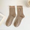 Brown design embroidered mid-calf socks