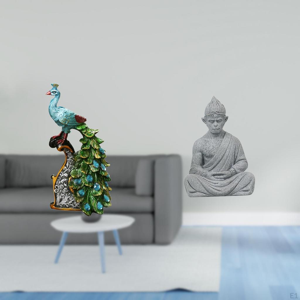 Elegant Peacock Monkey Buddha Animal Sculpture Collection for Bedroom Office Living Room Bookshelf