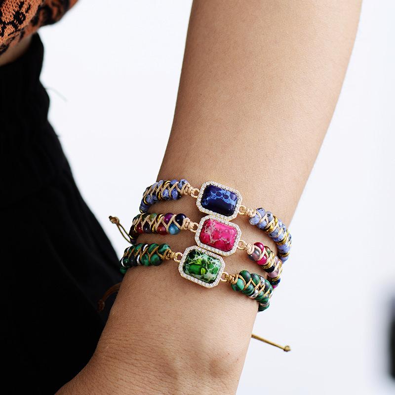 Natural Imperial Stone Agate Hand-woven Friendship Bracelet Couple Jewelry