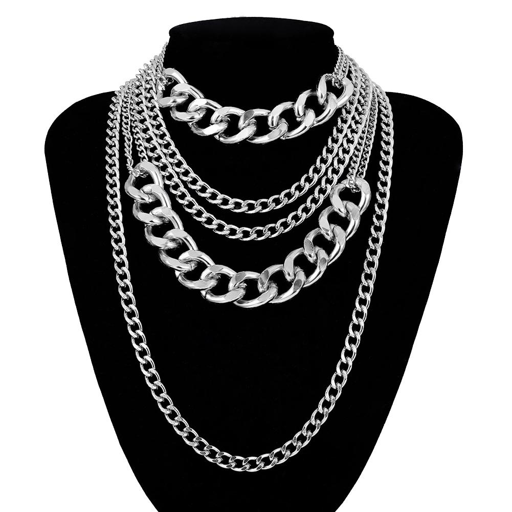Stylish Punk Women Multi-layer Curb Chain Statement Necklace Rock Hip-hop Jewelry Gift Jewelry Decor
