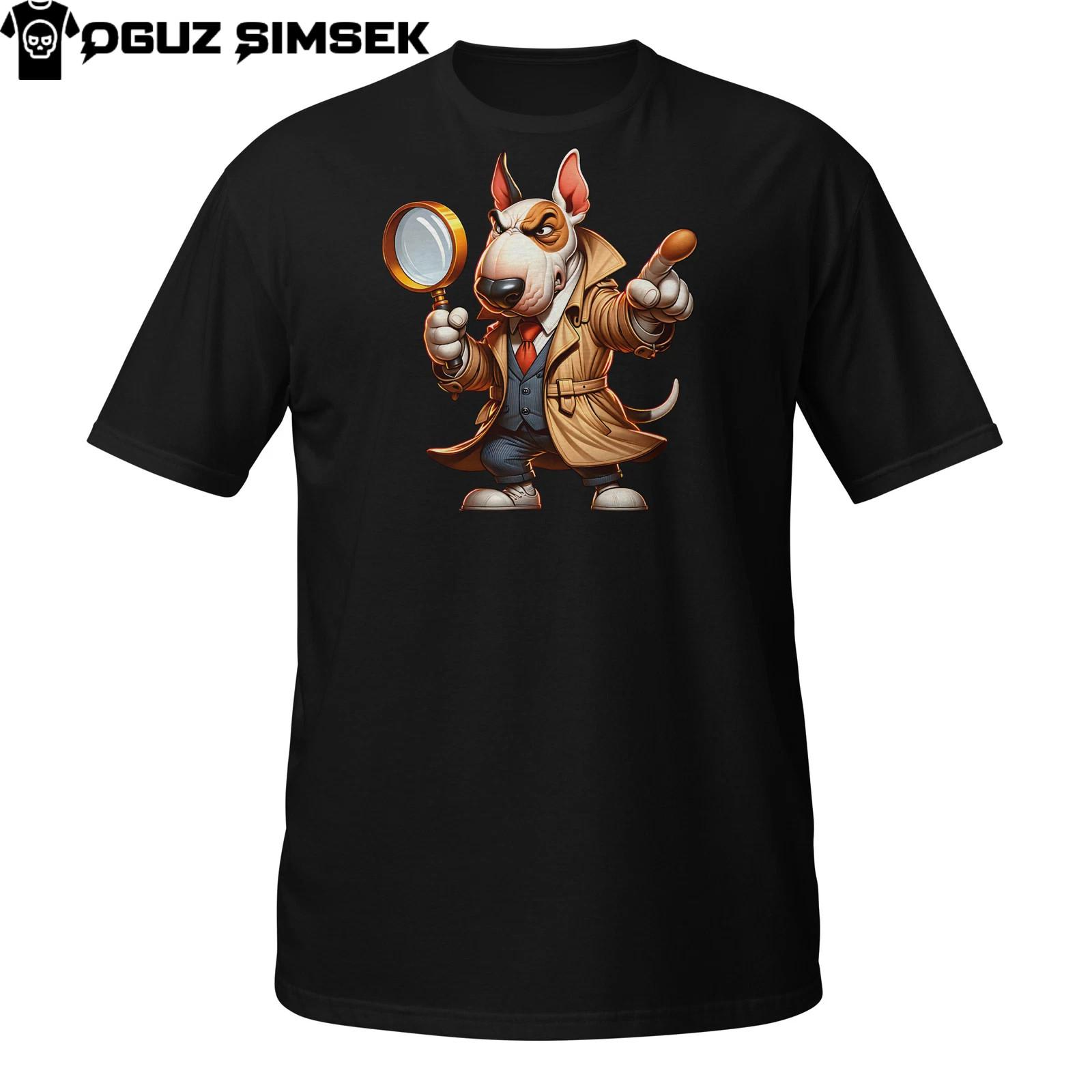 Detective Bull Terrier T-Shirt Mens Womens Tees Top | Funny Dog Sherlock Design | Canine Sleuth Tee L