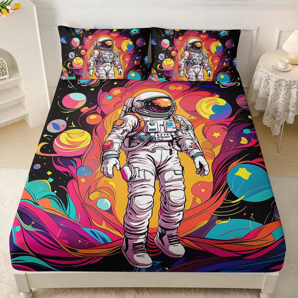 Space Astronaut Pattern Mattress Three-Piece Digital Printing Mattress Bedding Set Adult Children