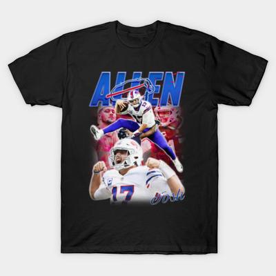 Men Black Print T-shirt Josh Allen Buffalo Football Vintage Bootleg Style Graphic No-Cut Transfer Paper Print Cotton Tshirt