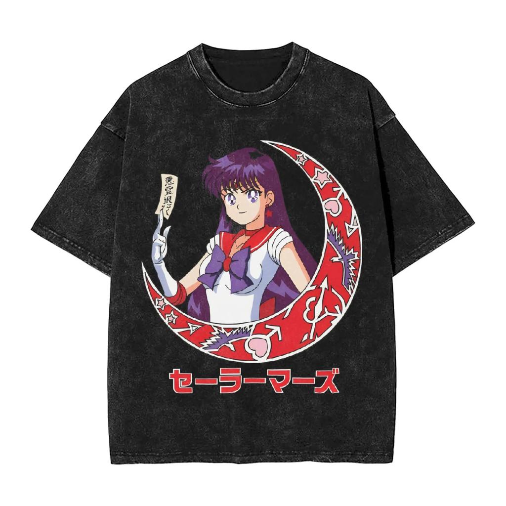 Sailor Moon "Usagi Tsukino Bunny Ears Vintage Wash" Anime Black Women And Men T-Shirt