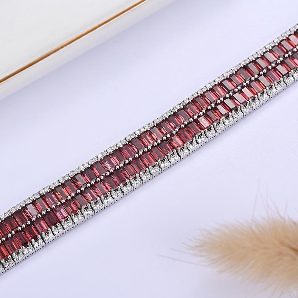 Women's Luxury Big Bracelet Natural Red Garnet Black Spinel Sky Blue Topaz Real Gemstones 925 Sterling Silver Fine Jewelry